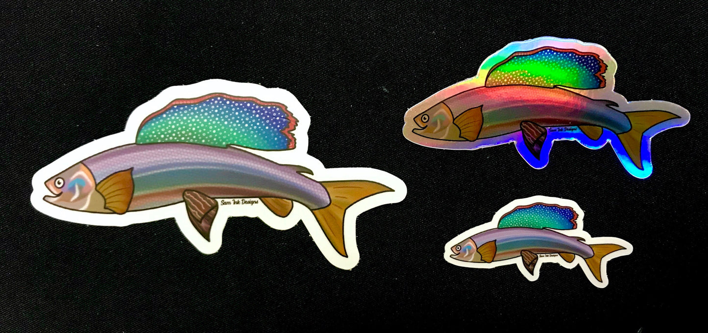 Arctic Grayling Fish Sticker: Holographic Alaska Decal