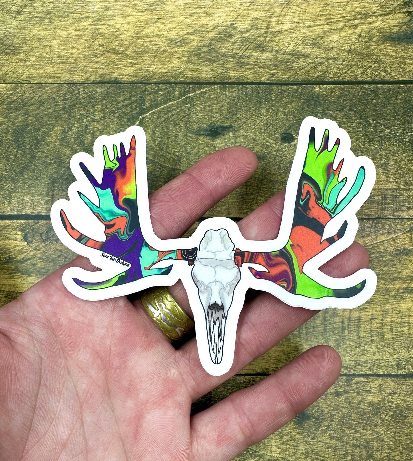 Moose Skull Vinyl Sticker: Alaska Animal Art, Waterproof Laptop Decal
