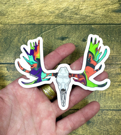 Moose Skull Vinyl Sticker: Alaska Animal Art, Waterproof Laptop Decal