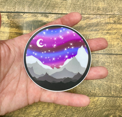 Alaska Mountain Aurora Sticker: Waterproof Vinyl Decal