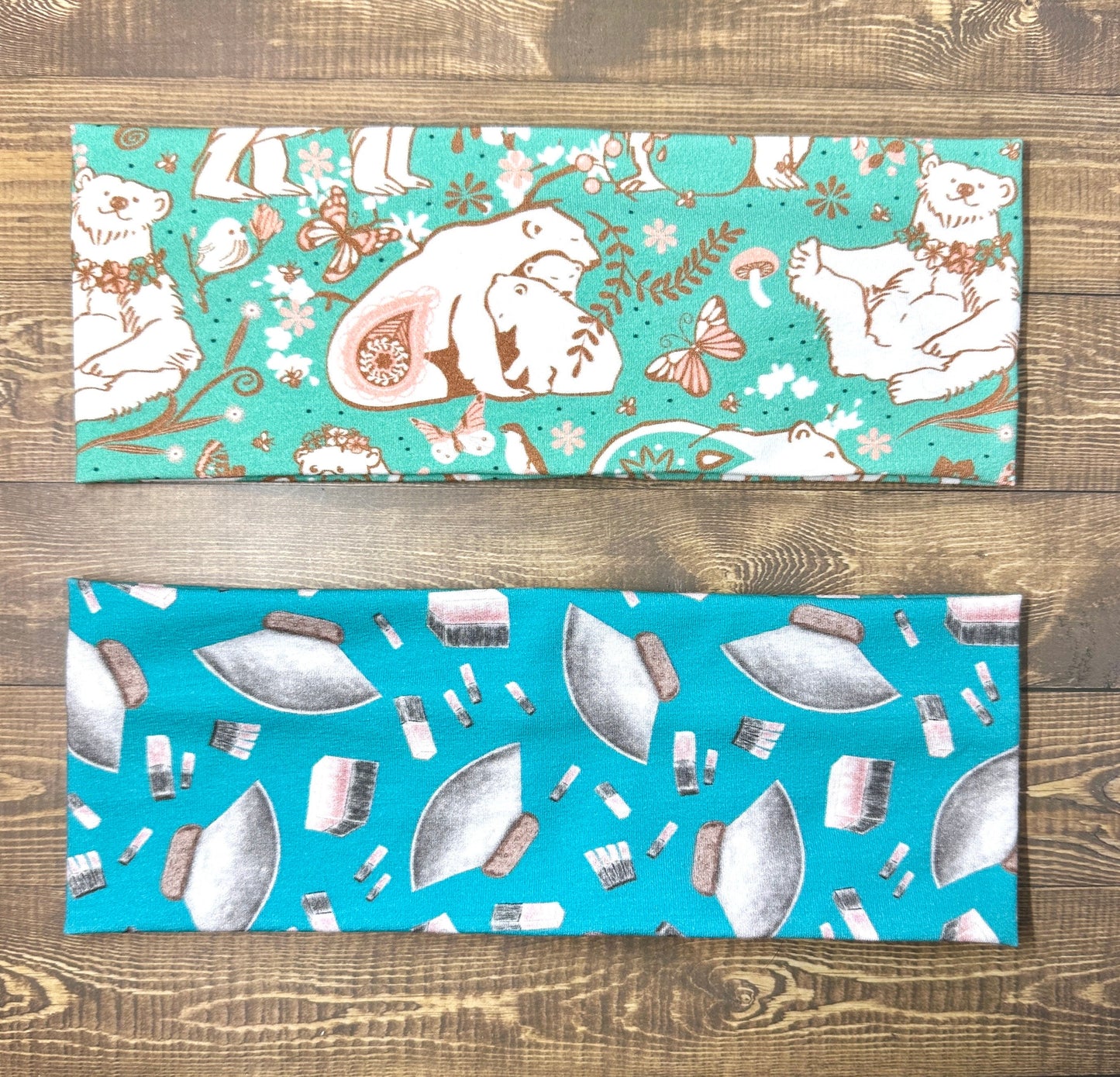 Polar Bear Heabdnsd, Alaska Ulu Headband, Handmade Knit Soft Headbands, Forrest and Mushroom