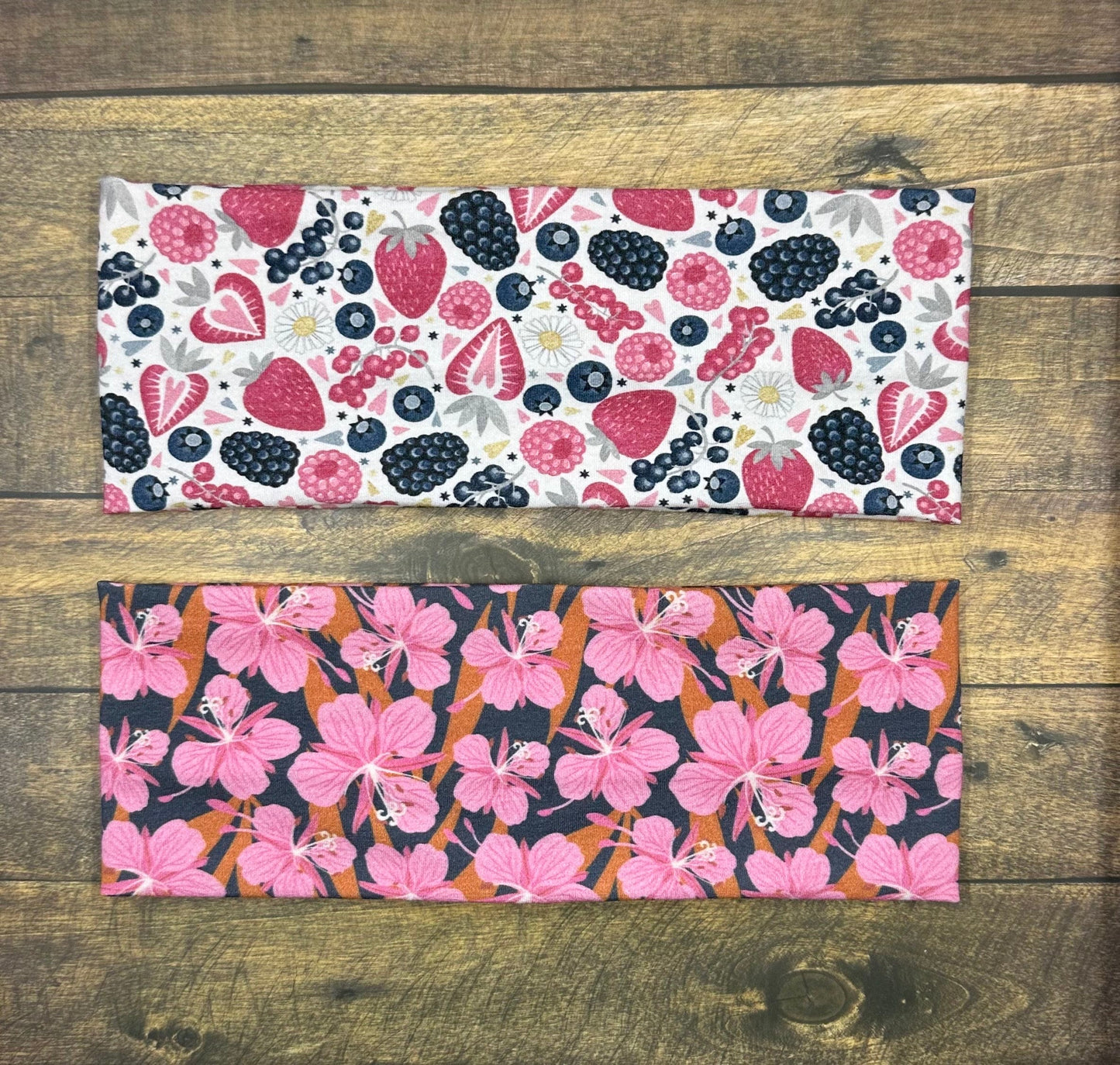 Alaskan Fireweed and Berries  Handmade Headbands Jersey Knit Soft Raspberries Blueberries Floral and Flowers
