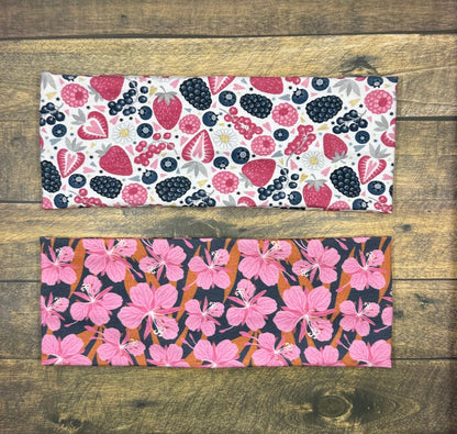 Alaskan Fireweed and Berries  Handmade Headbands Jersey Knit Soft Raspberries Blueberries Floral and Flowers
