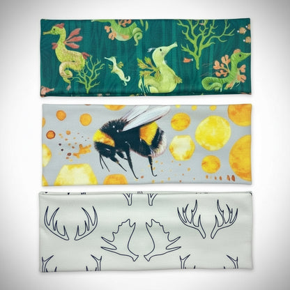 Antler Headband with Honey Bees and Seahorses Jersey Knit Soft Bandeau