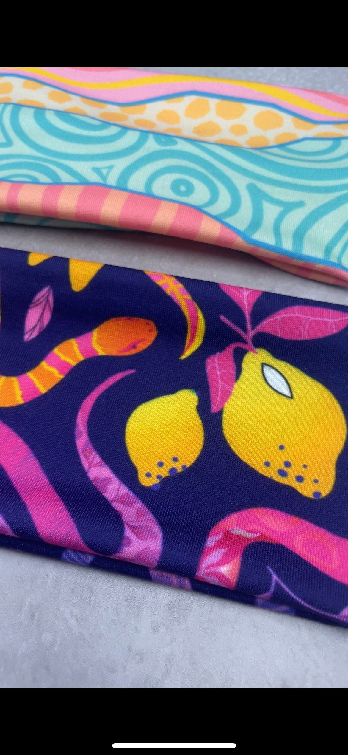 Neon Snakes and Abstract Mountains Spring Colors Jersey Knit Soft Headbands