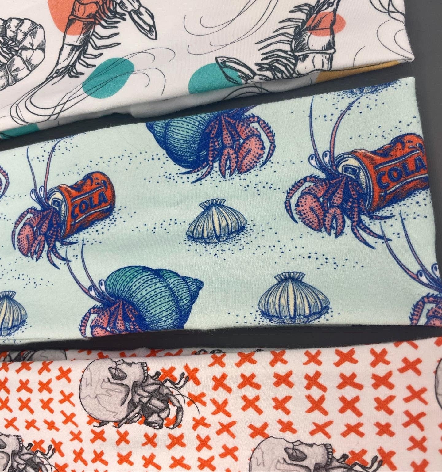 Shrimp Headband and Crabs Handmade Bandeau Jersey Knit Soft