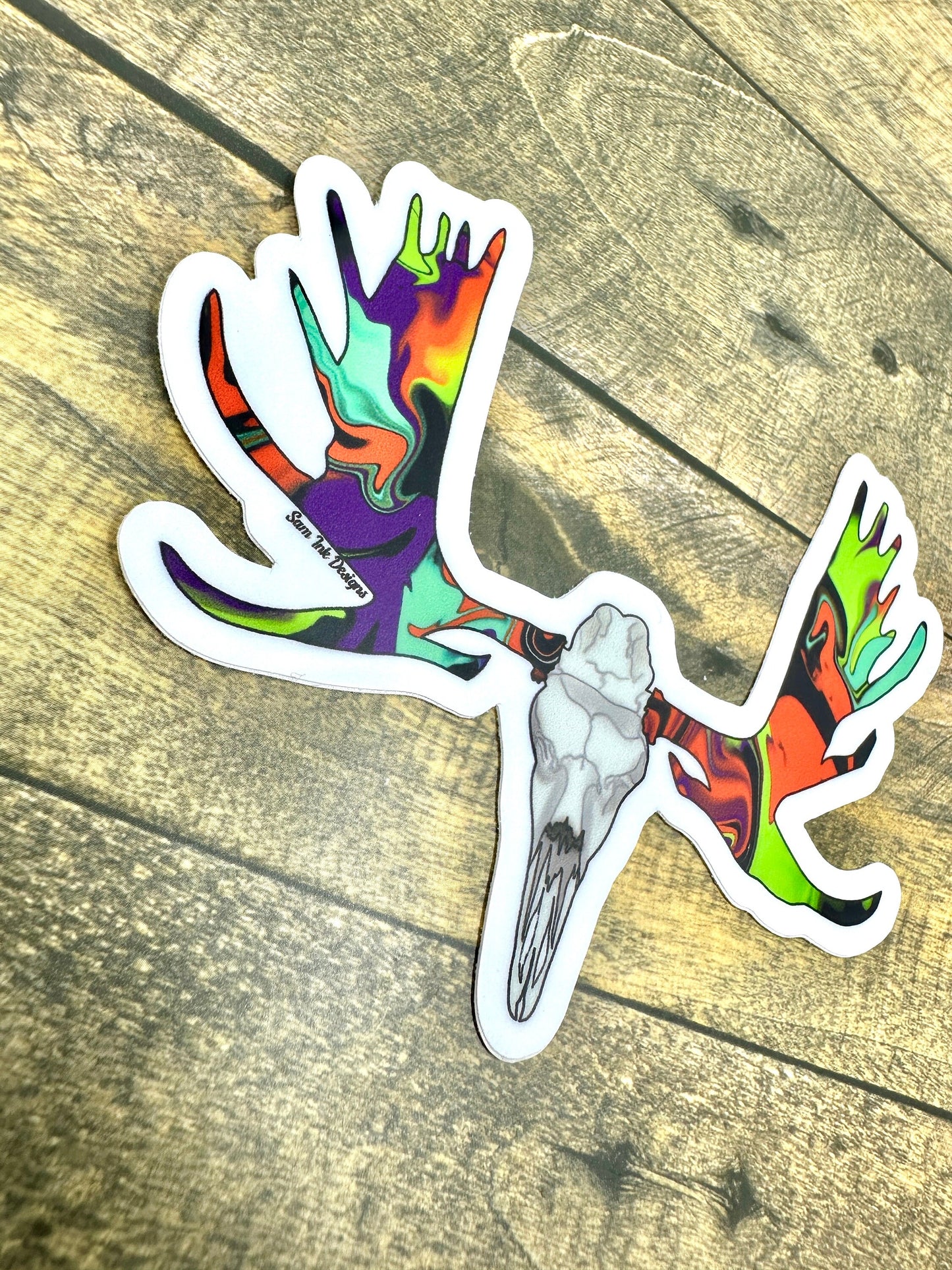 Moose Skull Vinyl Sticker: Alaska Animal Art, Waterproof Laptop Decal