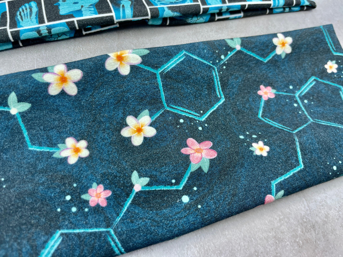 Medical X-Ray and Serotonin Chemical Floral Handmade Headbands Jersey Knit Soft