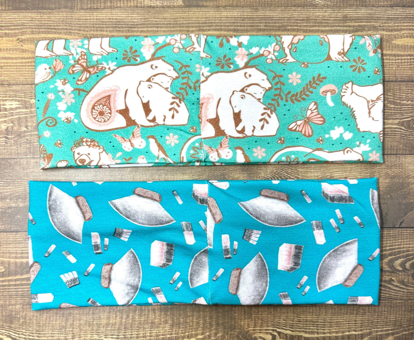 Polar Bear Heabdnsd, Alaska Ulu Headband, Handmade Knit Soft Headbands, Forrest and Mushroom