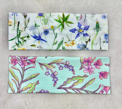 Handmade Floral Headband: Alaskan Fireweed & Columbine Jersey Knit