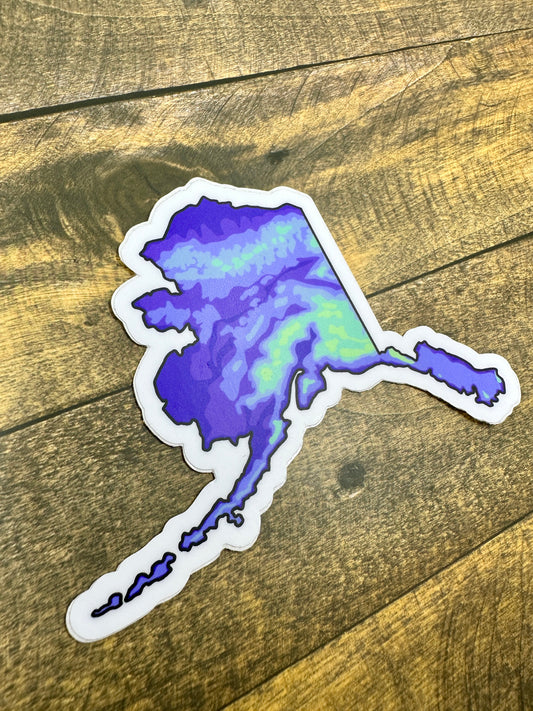 Alaska Sticker Purple and Green Topographical Original Design Artwork