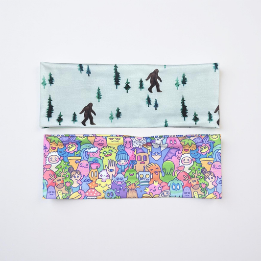 Bigfoot and Cute Creatures Trees Handmade Headbands Jersey Knit Soft