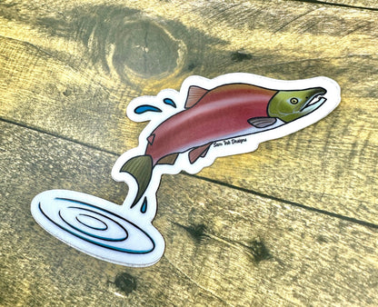 Jumping Salmon Sticker: Waterproof Alaska Fish Art