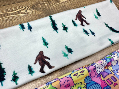 Bigfoot and Cute Creatures Trees Handmade Headbands Jersey Knit Soft