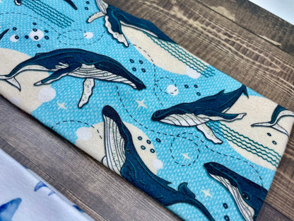 Humpback Whales Handmade Headbands Jersey Knit Soft Watercolor Graphic Design Art