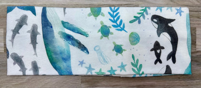 Arctic Animals and Whales Handmade Headbands Jersey Knit Soft Marine Life Killer Whale Narwhal Whaleshark Turtles Arctic Fox