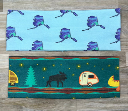 Alaska Moose and Campers Handmade Headbands Jersey Knit Soft
