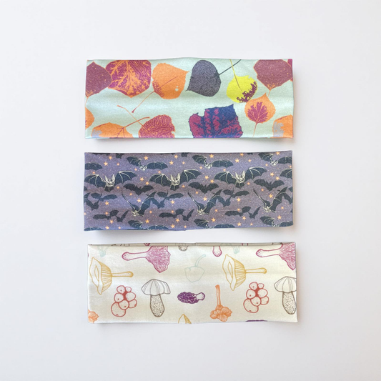 Bats Leafs and Mushrooms Handmade Headbands Jersey Knit Soft