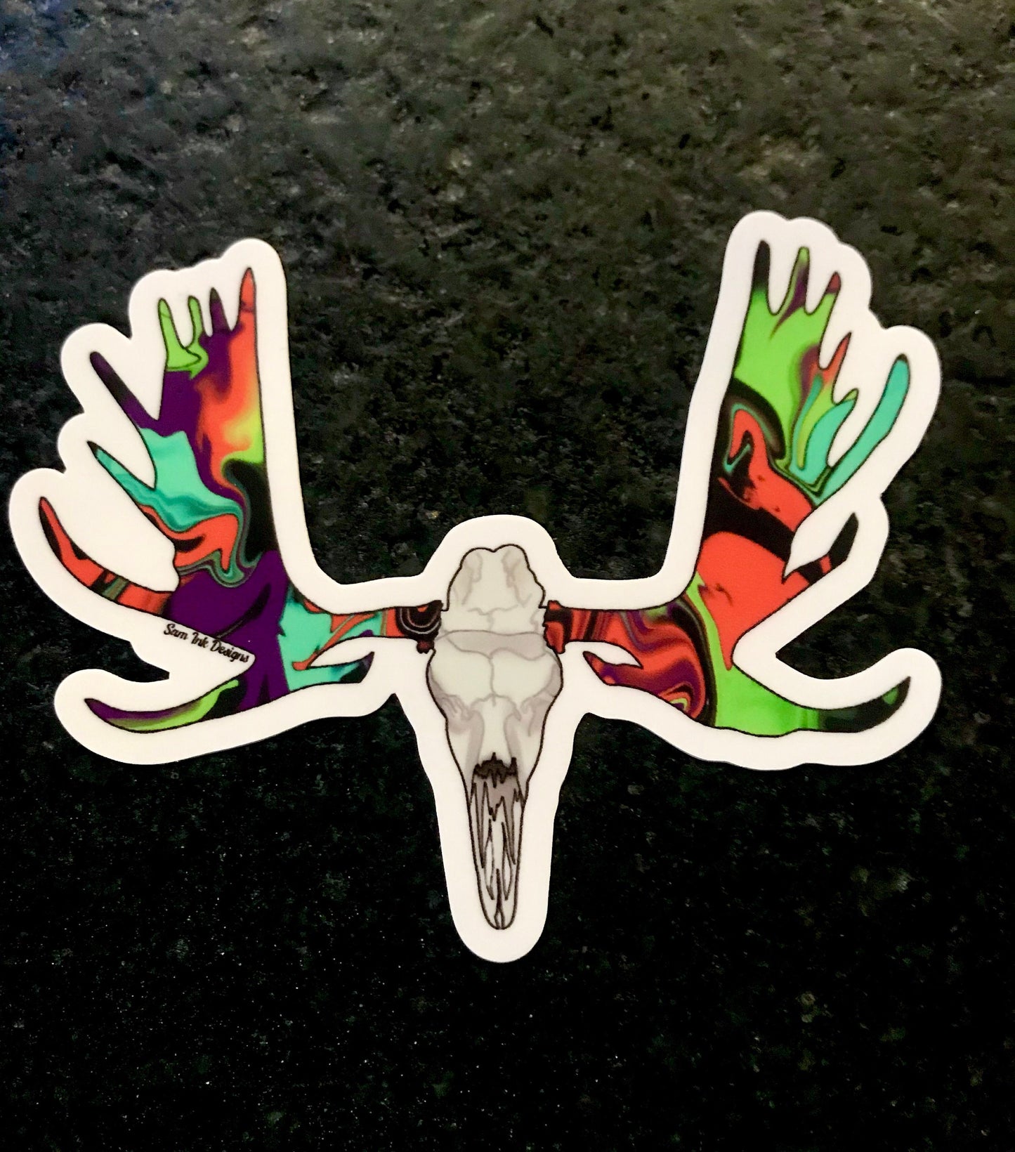 Moose Skull Vinyl Sticker: Alaska Animal Art, Waterproof Laptop Decal