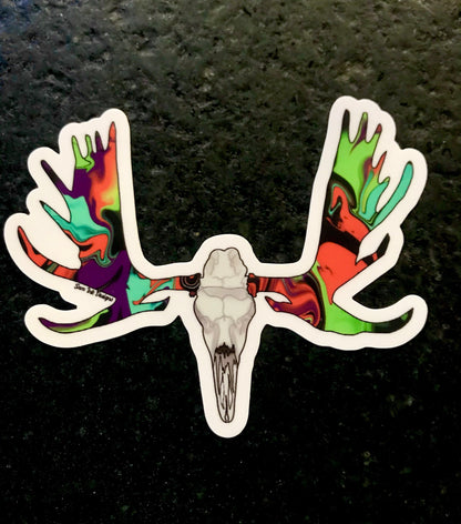 Moose Skull Vinyl Sticker: Alaska Animal Art, Waterproof Laptop Decal