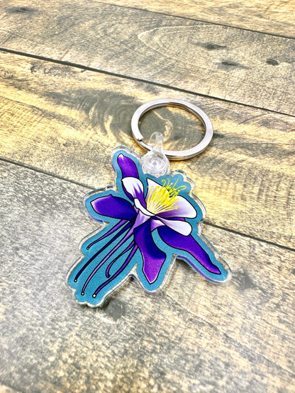 Columbine Flower Happens Keychain Floral Original Design