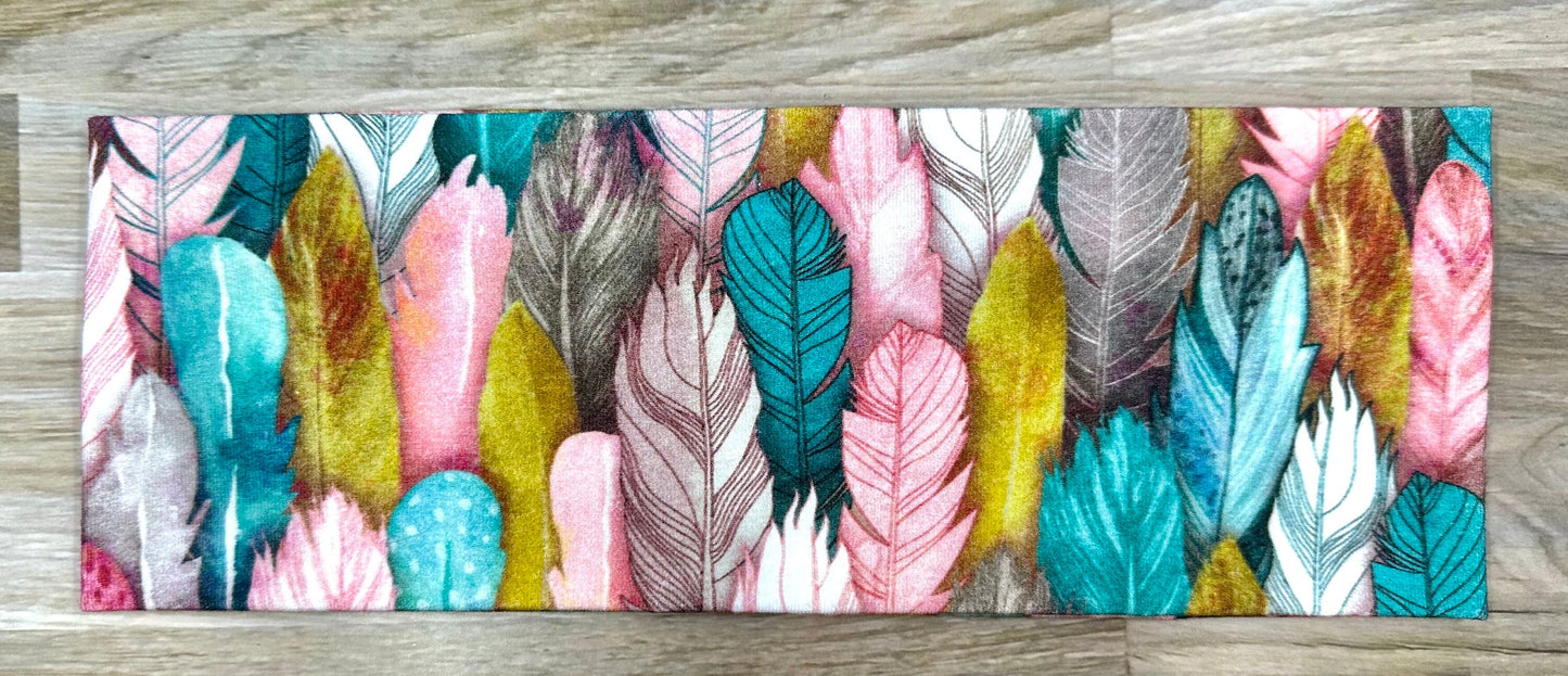 Flamingo Headband and Feathers Handmade Bandeau Jersey Knit Soft Tropical Bright