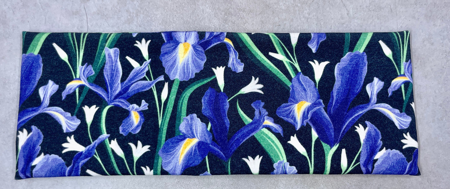 Alaskan Blueberries and Iris Flowers Handmade Headbands Jersey Knit Soft
