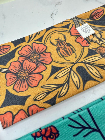 Handmade Floral Jersey Knit Headband: Bird & Beetle Print