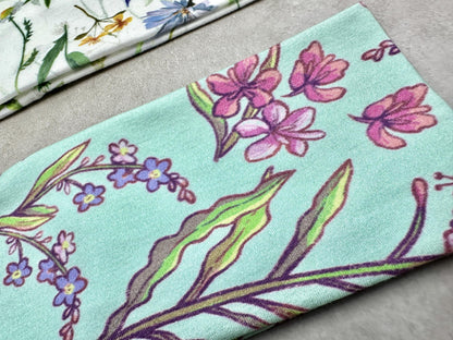 Handmade Floral Headband: Alaskan Fireweed & Columbine Jersey Knit