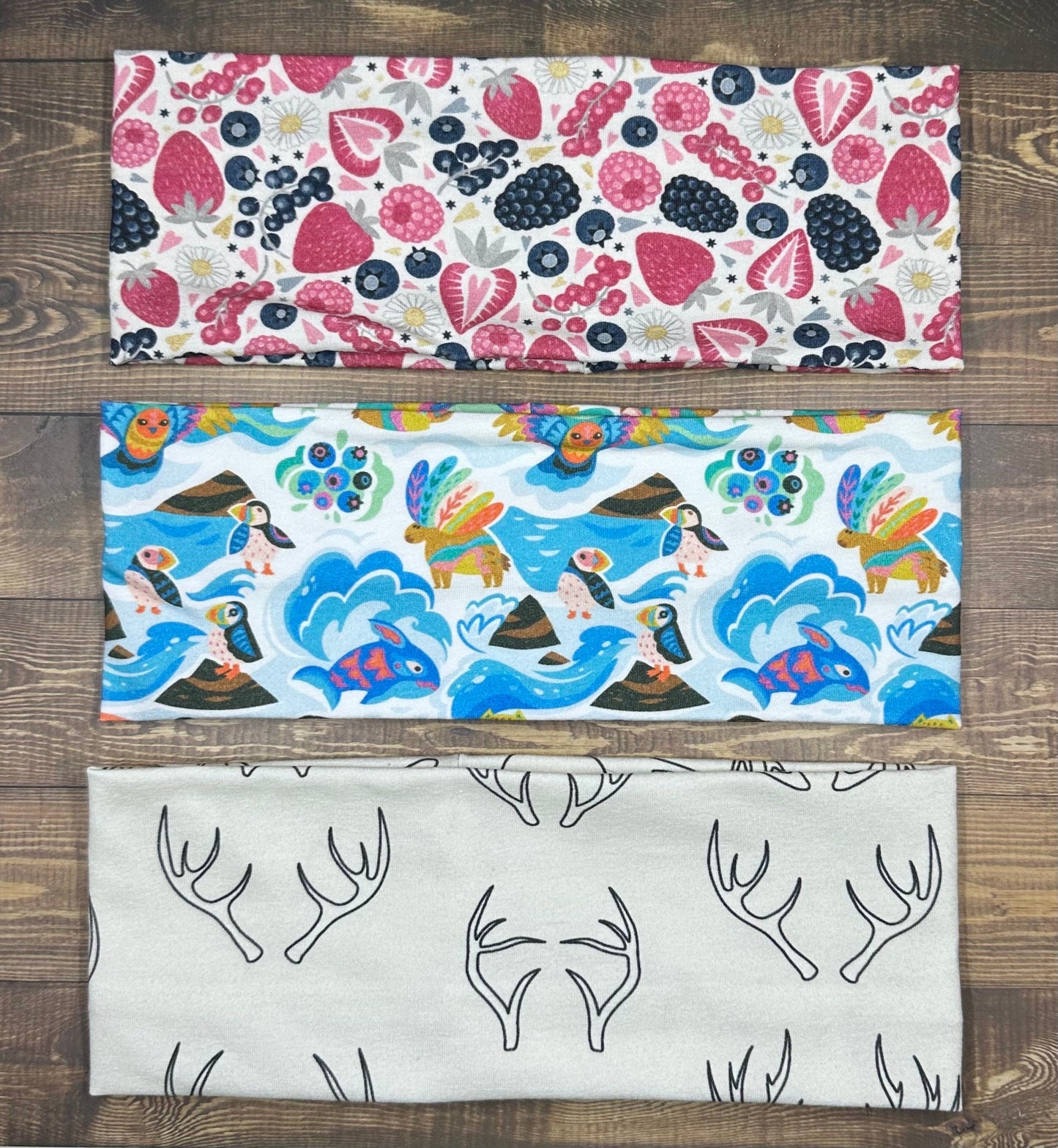 Alaska Headband Arctic Animals Berries Antlers Jersey Knit Soft Headbands Fishing Moose Antlers Blueberries Raspberries Alaskan Gift