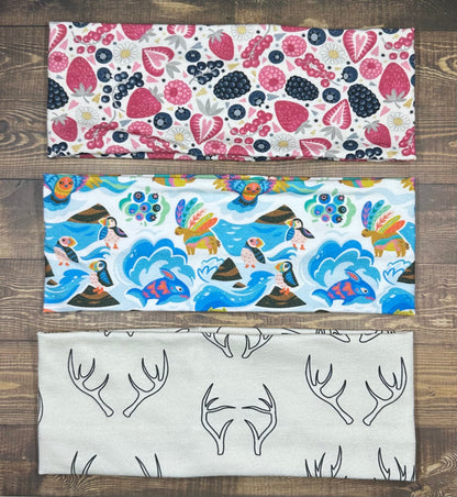 Alaska Headband Arctic Animals Berries Antlers Jersey Knit Soft Headbands Fishing Moose Antlers Blueberries Raspberries Alaskan Gift