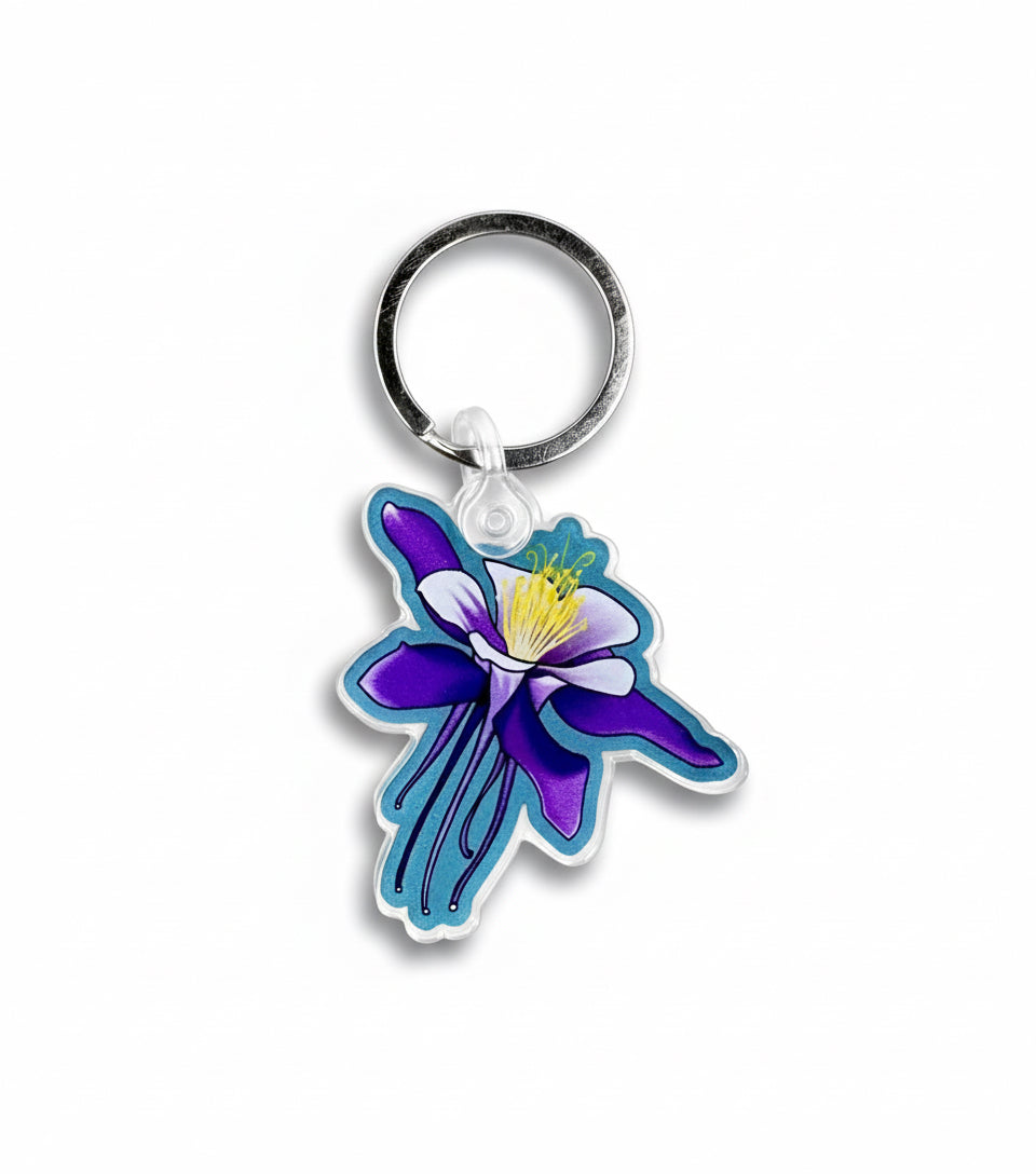 Columbine Flower Happens Keychain Floral Original Design