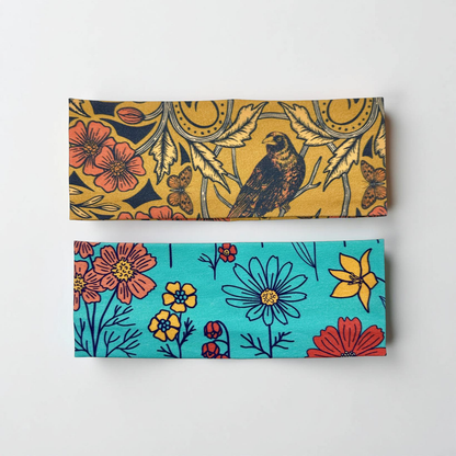 Handmade Floral Jersey Knit Headband: Bird & Beetle Print