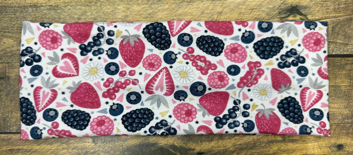 Alaskan Fireweed and Berries  Handmade Headbands Jersey Knit Soft Raspberries Blueberries Floral and Flowers