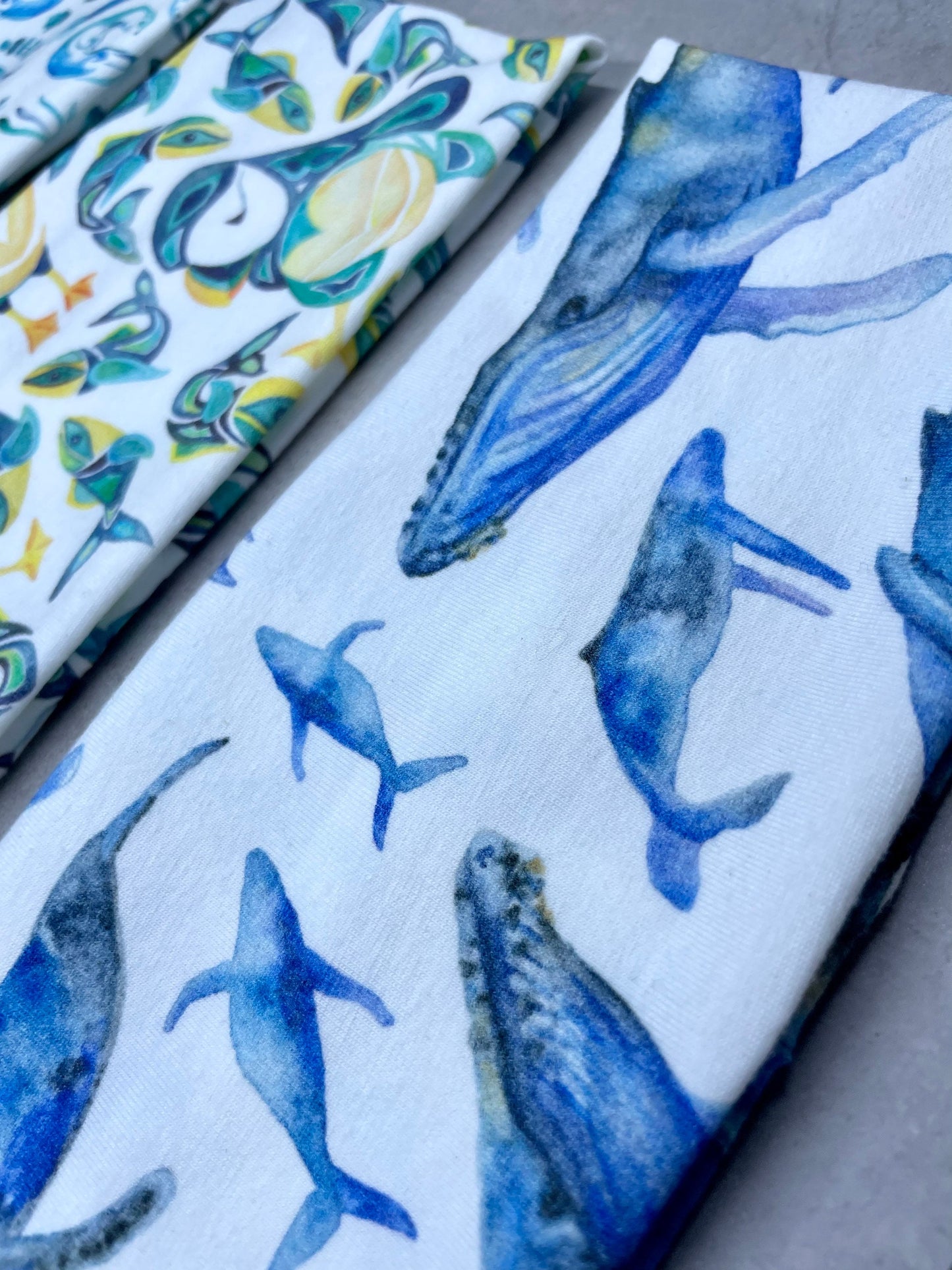 Otters Puffins and Humpback Whales Watercolor Handmade Headbands Jersey Knit Soft