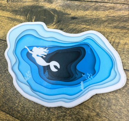 Mermaid Sticker Topographical Sea Blue Decal Original Artwork Sticker Waterproof and Fade Resistant