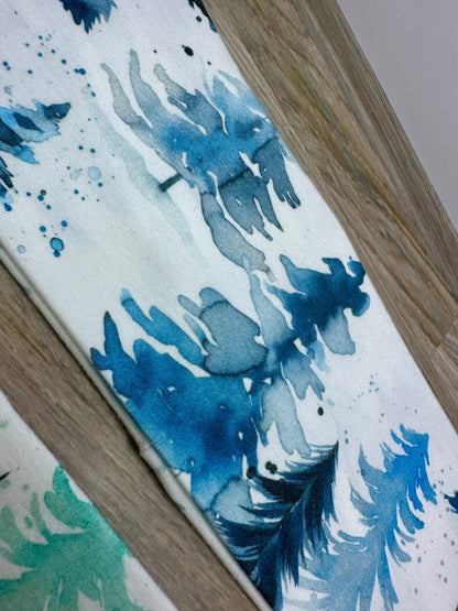 Deer Headband and Spruce Trees Watercolor Handmade Headbands Jersey Knit Soft Bandeau