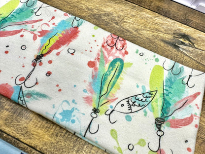 Alaska and Fishing Hooks Handmade Headbands Jersey Knit Soft Topographical Watercolor