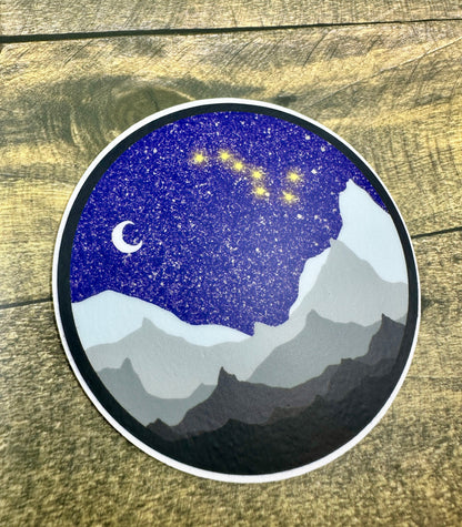 Alaskan Sticker Big Dipper Mountain Range Waterproof Laptop and Waterbottle Decal