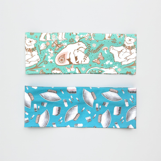Polar Bear Heabdnsd, Alaska Ulu Headband, Handmade Knit Soft Headbands, Forrest and Mushroom
