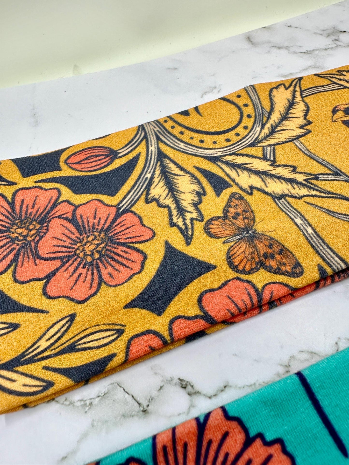 Handmade Floral Jersey Knit Headband: Bird & Beetle Print