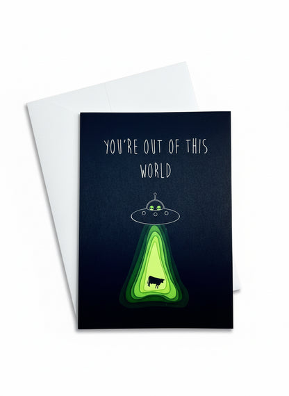 Alien Cow Abduction Spaceship Greeting Card Thank You Congratulations Card