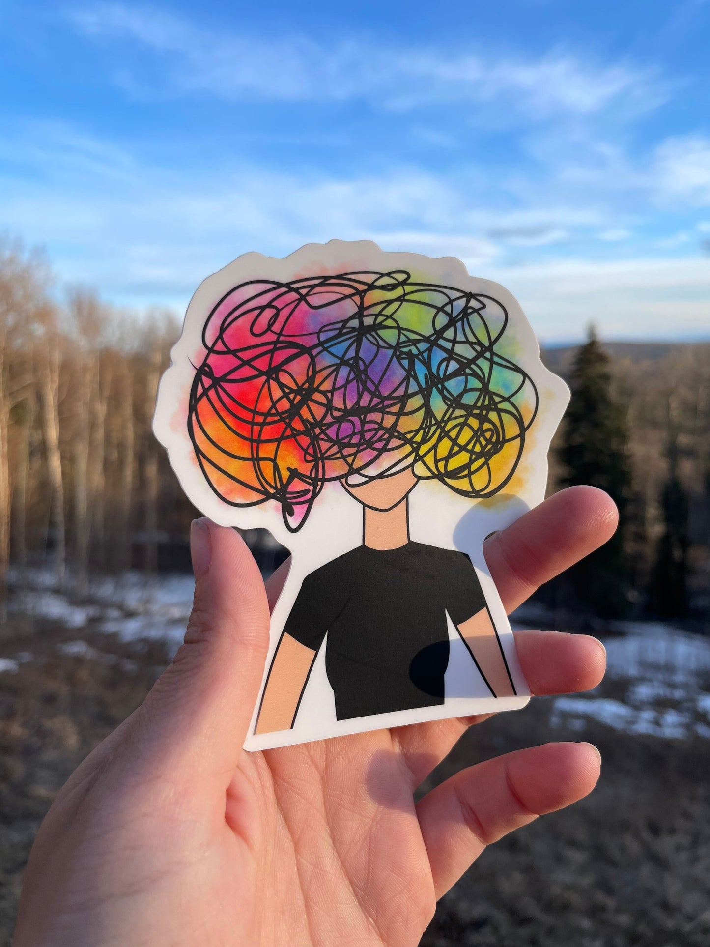 Messy Mind Sticker Original Art Portrait Brain Fog Colorful mental health awareness Vinyl and Waterproof