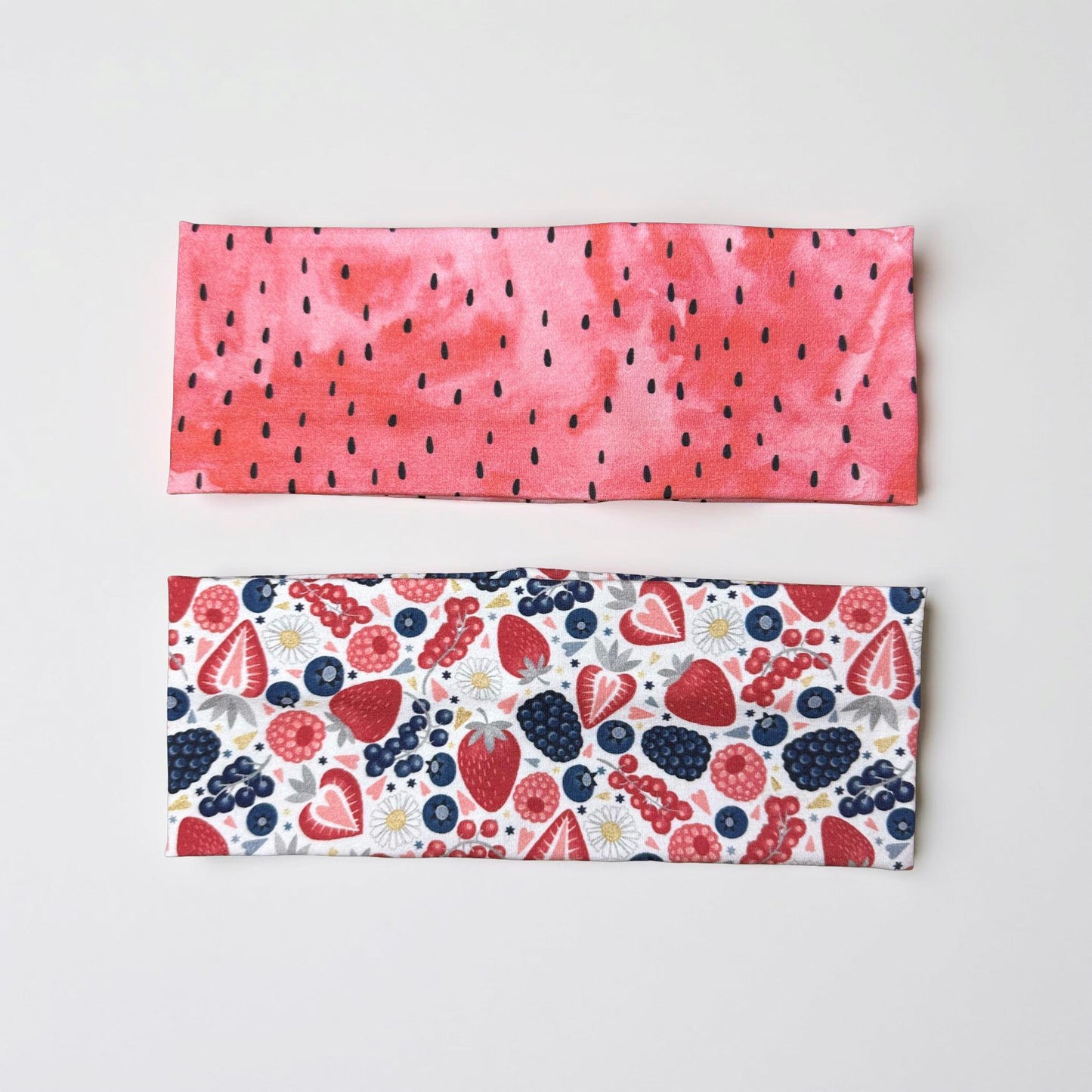 Alaskan Berries Handmade Headbands Watermellon Seeds Jersey Knit Soft Raspberries Blueberries