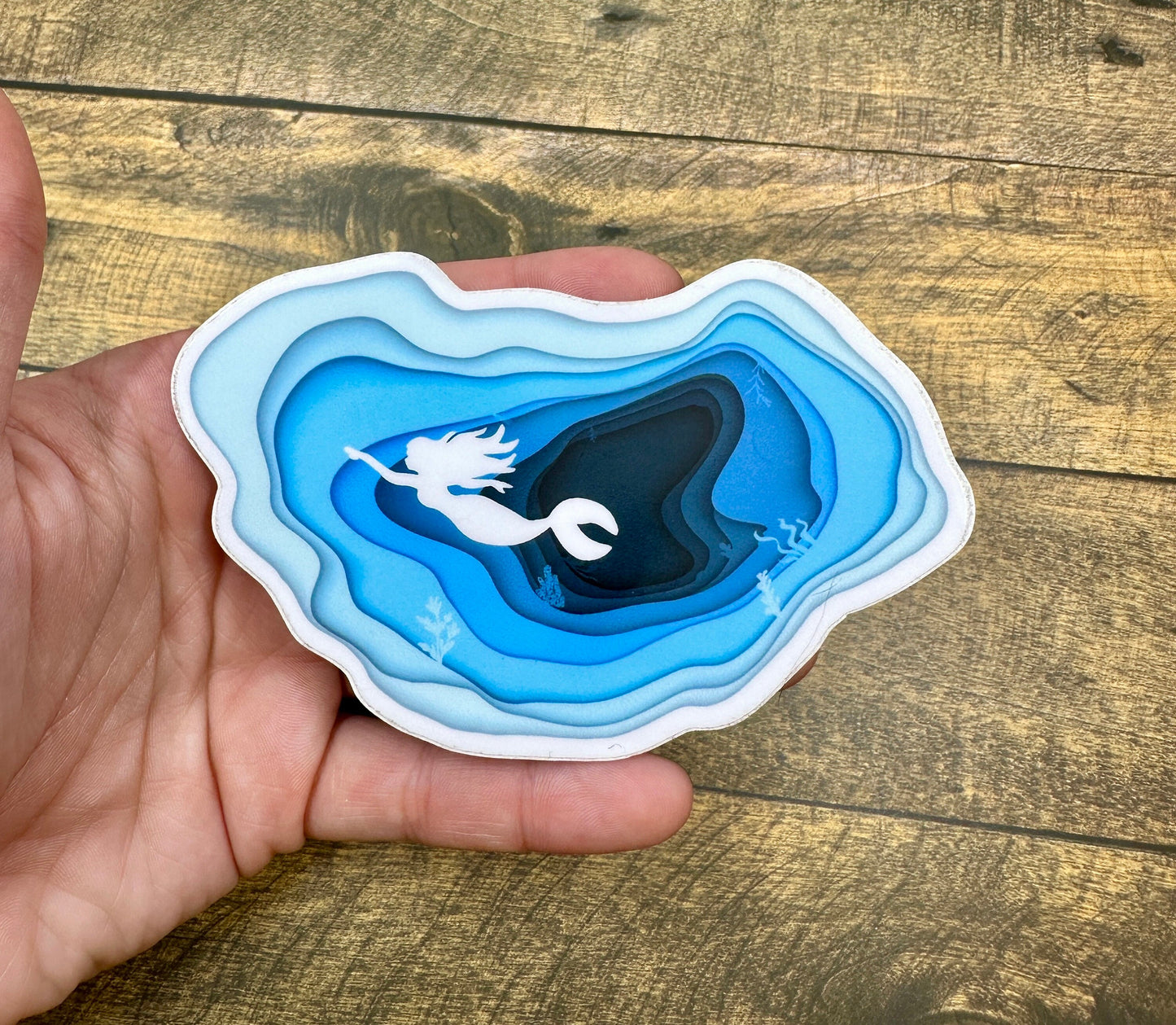 Mermaid Sticker Topographical Sea Blue Decal Original Artwork Sticker Waterproof and Fade Resistant