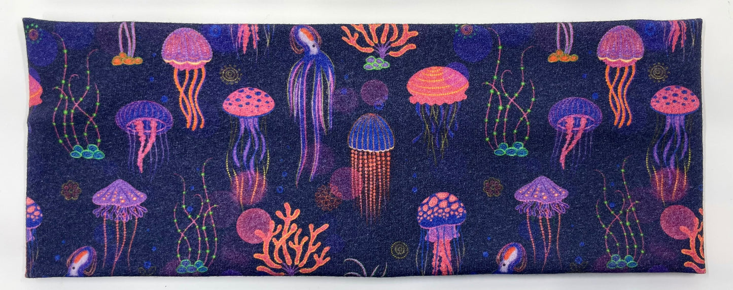 Alaskan Northern Lights Mountains and Jellyfish Handmade Headbands Jersey Knit Soft