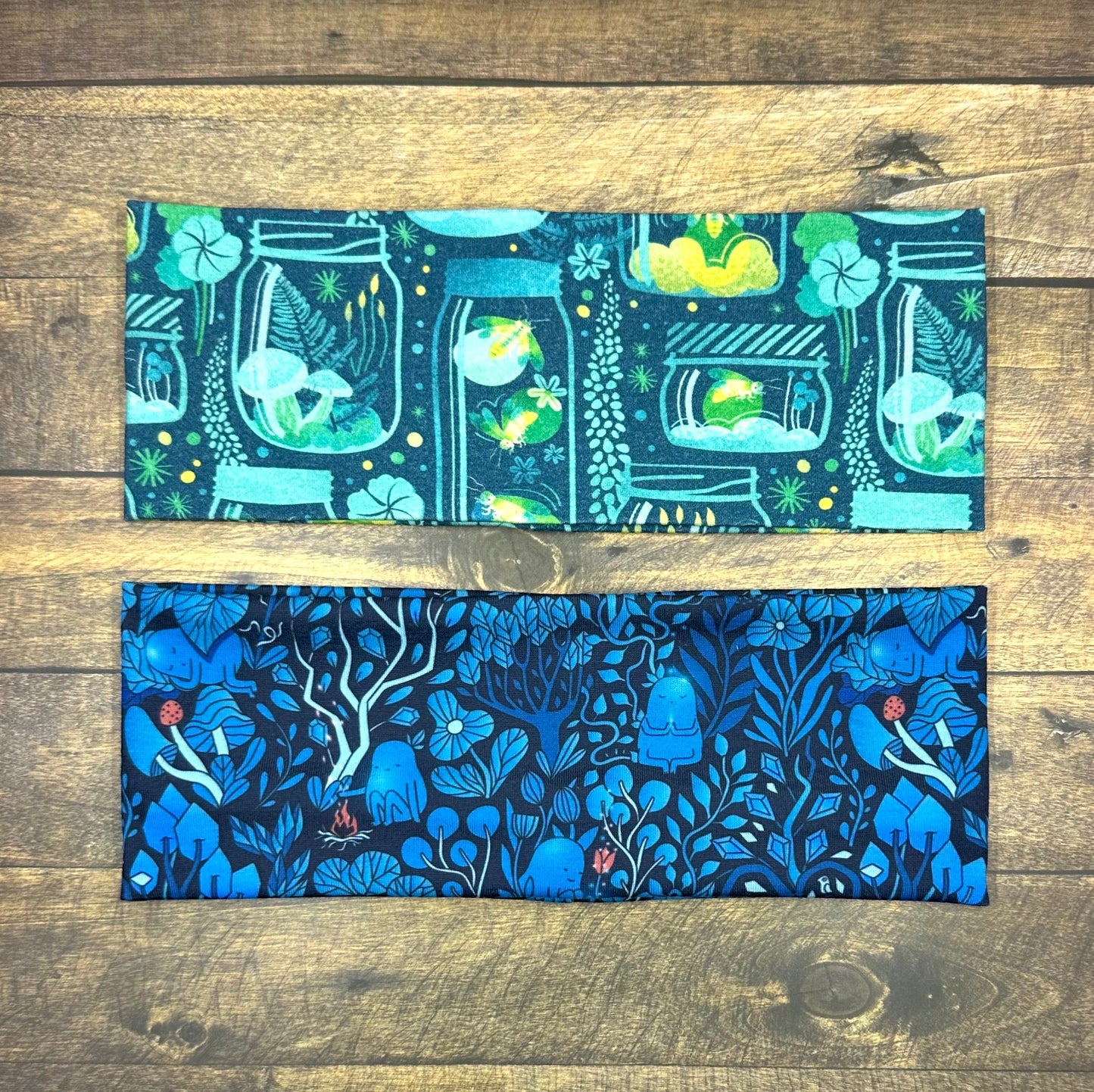 Forrest Creature Headband and Fire Flys Handmade Headbands Jersey Knit Soft Mushrooms