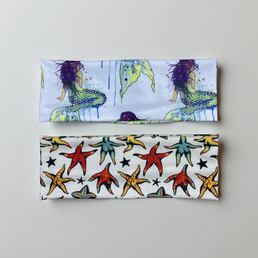 Starfish Booty Mermaid Watercolor Headbands Jersey Knit Soft Funny Butts