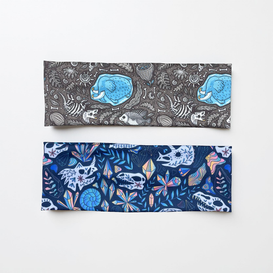 Prehistoric Dinosaurs and Wooly Mammoth and Bones Handmade Headbands Jersey Knit Super Soft Skeletons Fossils