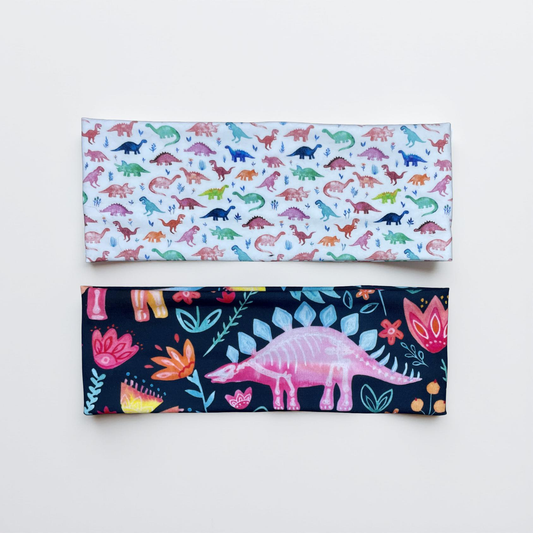 Pink Rainbow Cute Dinosaur Jersey Knit Soft Headbands Floral Dino Gift for Her Girls Accessories
